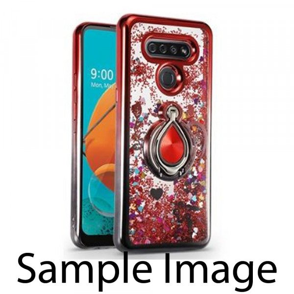 Wholesale Glitter Liquid Star Dust Glitter Ring Stand Case for LG K51 (Red/Grey)